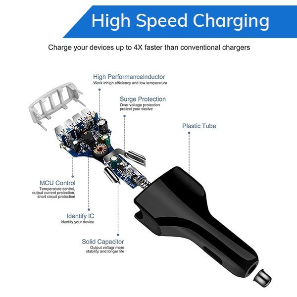 7.0 Amp 4 port USB Car Charger Fast Charging - Image 5